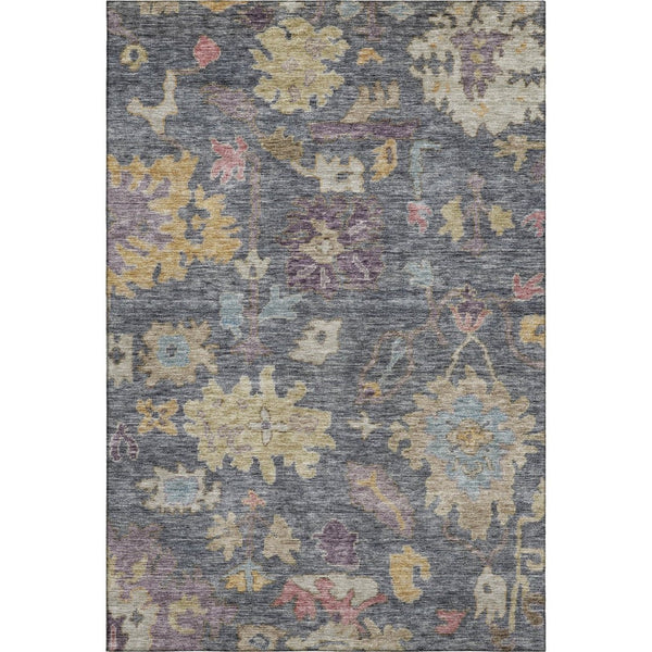 HomeRoots 9' X 12' Floral Washable Area Rug in Blue, Gold & Coral - Durable, Stain Resistant & UV Protected! 684503