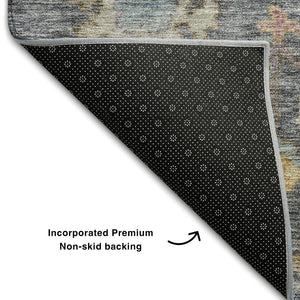 HomeRoots 9' X 12' Floral Washable Area Rug in Blue, Gold & Coral - Durable, Stain Resistant & UV Protected! 684503