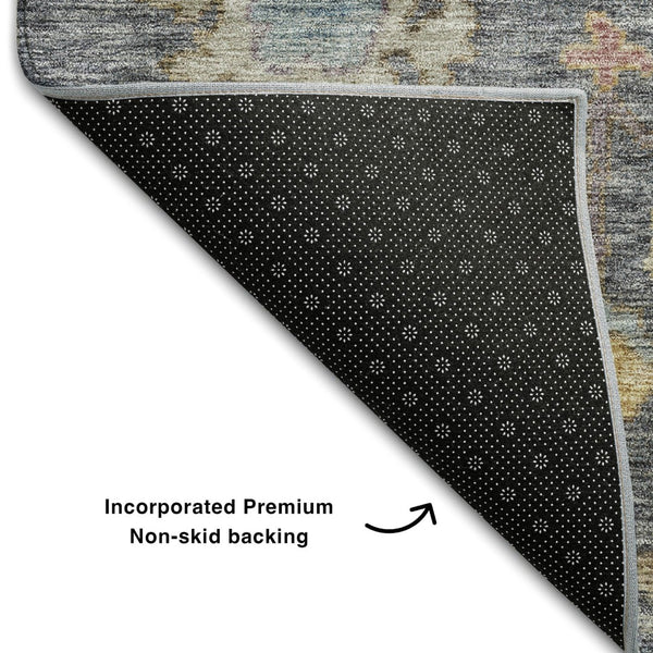 HomeRoots 10' X 14' Floral Area Rug in Blue, Gold & Coral – Washable, UV-Protected, Perfect for Families! 684504