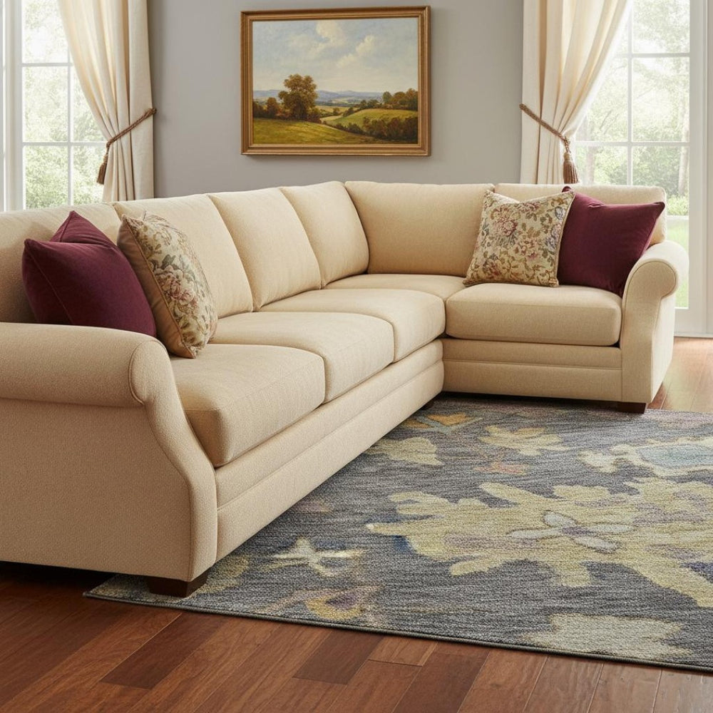 HomeRoots 10' X 14' Floral Area Rug in Blue, Gold & Coral – Washable, UV-Protected, Perfect for Families! 684504