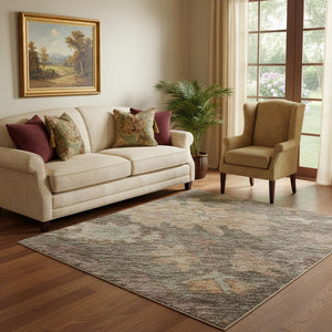HomeRoots 5' X 8' Floral Washable Area Rug with UV Protection - Durable, Stylish Brown, Beige & Coral Design 684506