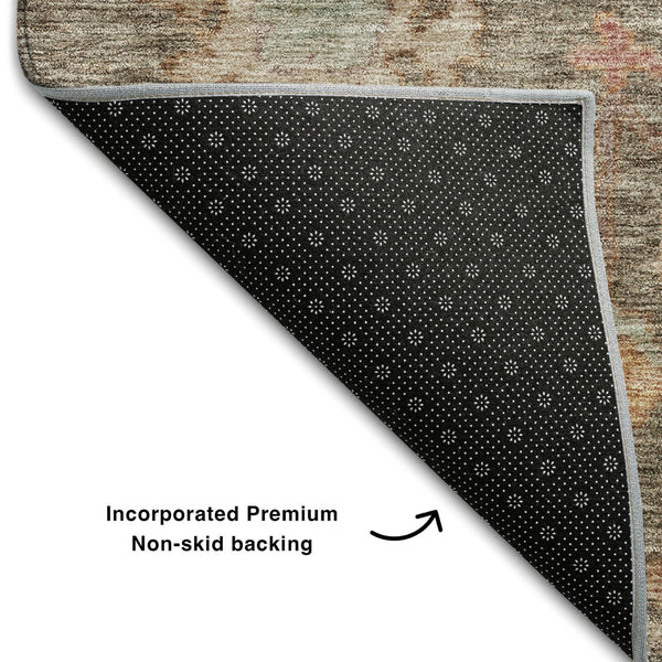 HomeRoots 5' X 8' Floral Washable Area Rug with UV Protection - Durable, Stylish Brown, Beige & Coral Design 684506
