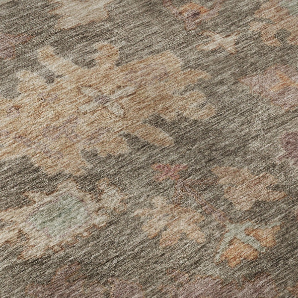 HomeRoots 5' X 8' Floral Washable Area Rug with UV Protection - Durable, Stylish Brown, Beige & Coral Design 684506