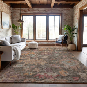 HomeRoots 8' X 10' Brown Beige Coral Floral Area Rug - Washable, UV Protected, Stain Resistant for Homes 684508