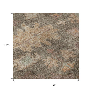HomeRoots 8' X 10' Brown Beige Coral Floral Area Rug - Washable, UV Protected, Stain Resistant for Homes 684508