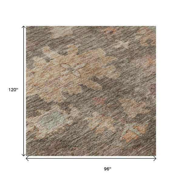 HomeRoots 8' X 10' Brown Beige Coral Floral Area Rug - Washable, UV Protected, Stain Resistant for Homes 684508