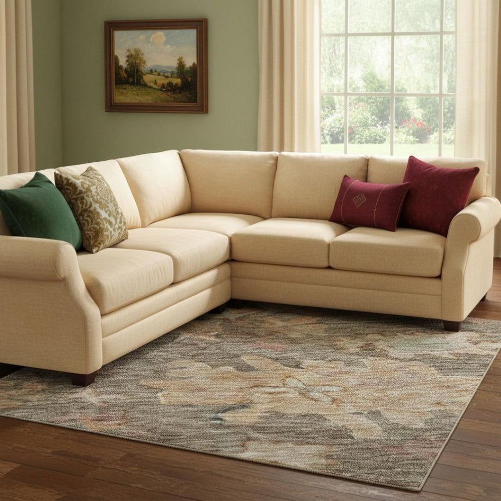HomeRoots 8' X 10' Brown Beige Coral Floral Area Rug - Washable, UV Protected, Stain Resistant for Homes 684508