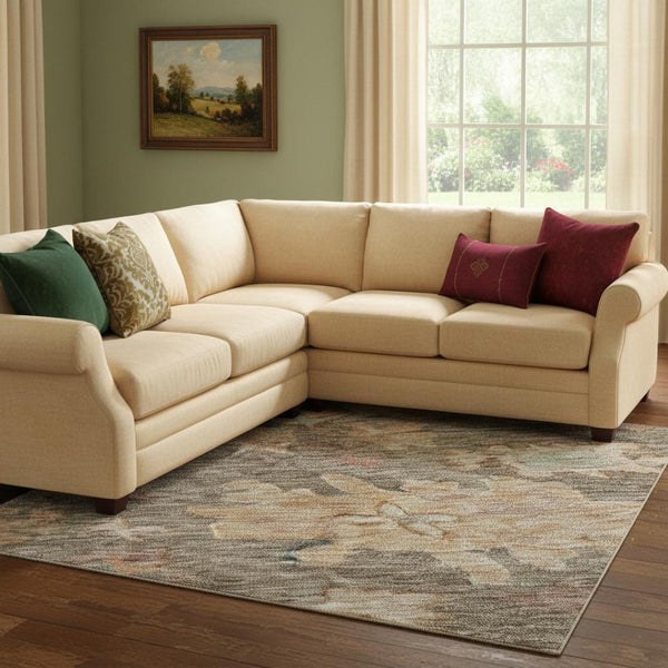 HomeRoots 8' X 10' Brown Beige Coral Floral Area Rug - Washable, UV Protected, Stain Resistant for Homes 684508