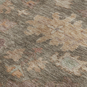 HomeRoots 10' X 14' Floral Area Rug in Brown, Beige & Coral - Washable, UV-Protected for High-Traffic Spaces 684510