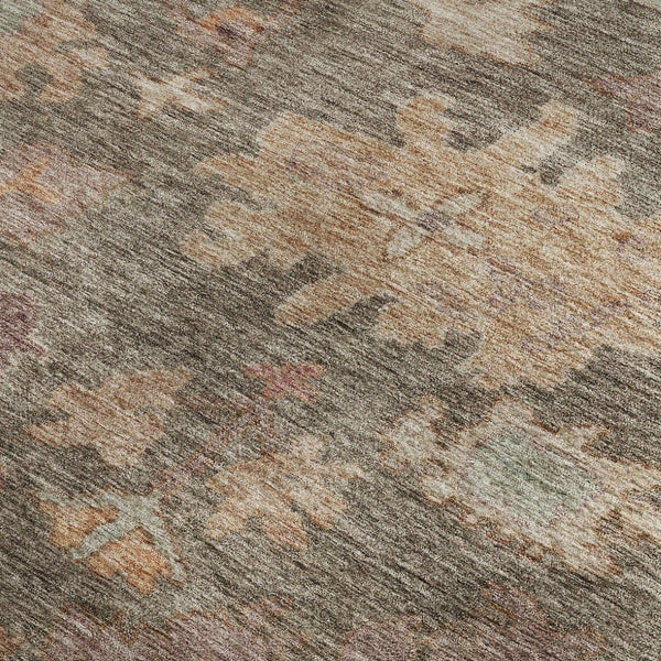 HomeRoots 10' X 14' Floral Area Rug in Brown, Beige & Coral - Washable, UV-Protected for High-Traffic Spaces 684510