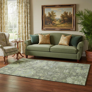 HomeRoots 5' X 8' Fern Green and Gray Floral Area Rug - Washable, UV Protected, Stain Resistant for Busy Homes 684512
