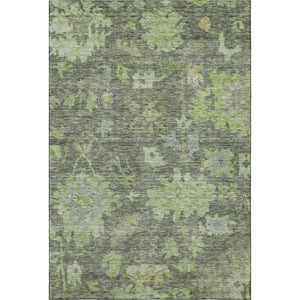HomeRoots 5' X 8' Fern Green and Gray Floral Area Rug - Washable, UV Protected, Stain Resistant for Busy Homes 684512