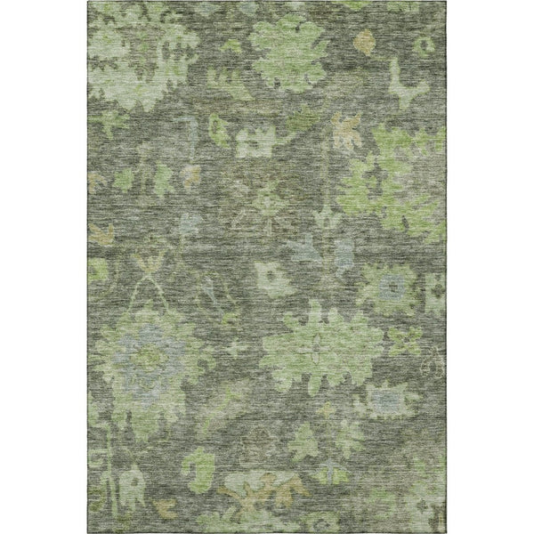 HomeRoots 5' X 8' Fern Green and Gray Floral Area Rug - Washable, UV Protected, Stain Resistant for Busy Homes 684512