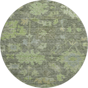 HomeRoots 8' Fern Green and Gray Floral Washable Round Rug - Durable, Stylish, UV-Protected for Busy Homes 684513