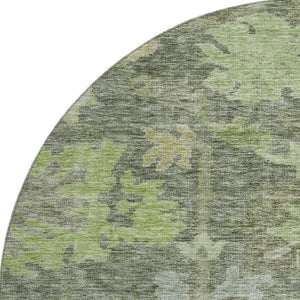 HomeRoots 8' Fern Green and Gray Floral Washable Round Rug - Durable, Stylish, UV-Protected for Busy Homes 684513