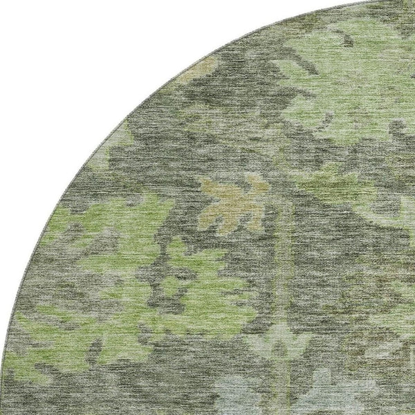 HomeRoots 8' Fern Green and Gray Floral Washable Round Rug - Durable, Stylish, UV-Protected for Busy Homes 684513