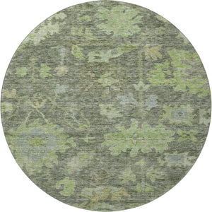 HomeRoots 8' Fern Green and Gray Floral Washable Round Rug - Durable, Stylish, UV-Protected for Busy Homes 684513