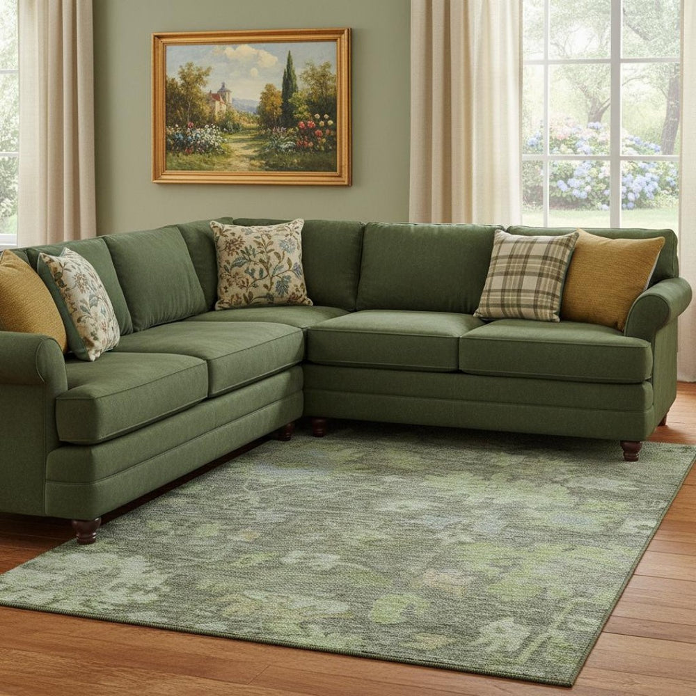 HomeRoots 8' X 10' Fern Green and Gray Floral Area Rug - Washable, Durable, UV-Protected for Stylish Living Spaces 684514