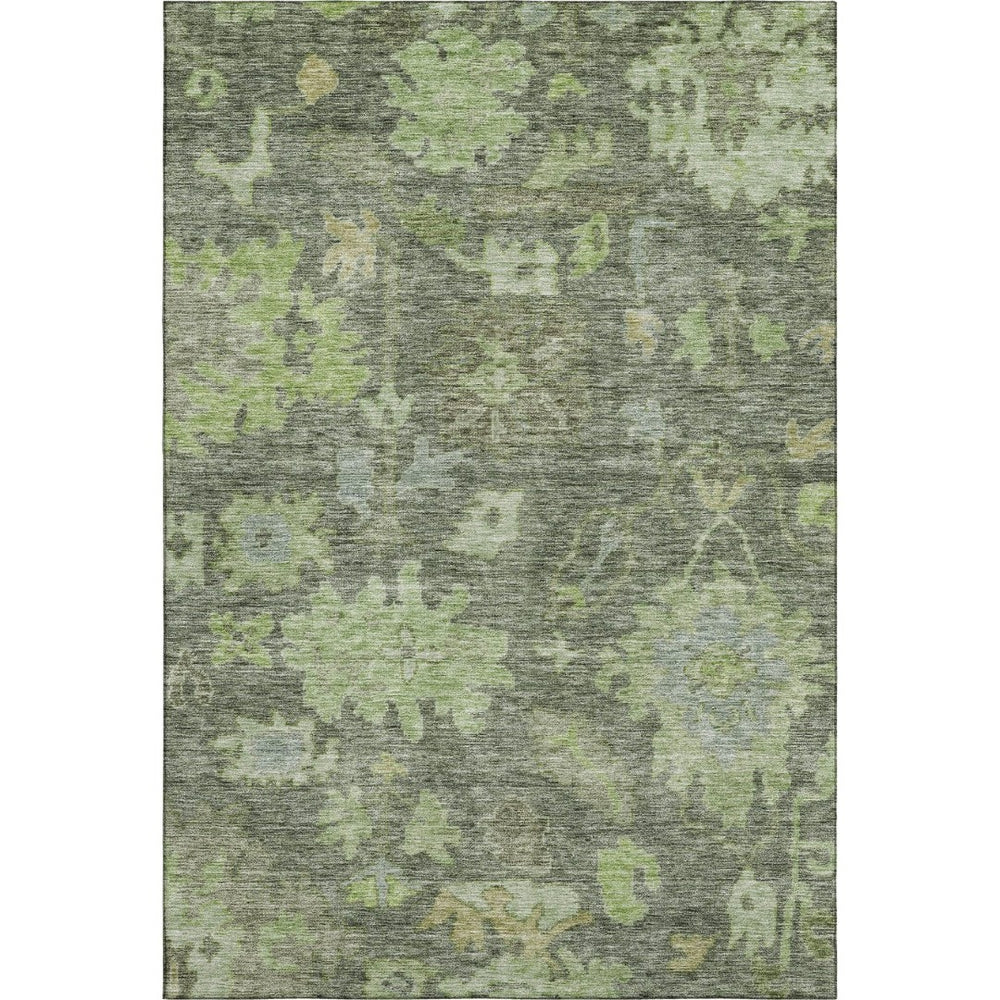 HomeRoots 8' X 10' Fern Green and Gray Floral Area Rug - Washable, Durable, UV-Protected for Stylish Living Spaces 684514