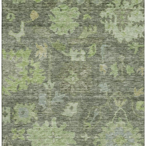 HomeRoots 8' X 10' Fern Green and Gray Floral Area Rug - Washable, Durable, UV-Protected for Stylish Living Spaces 684514