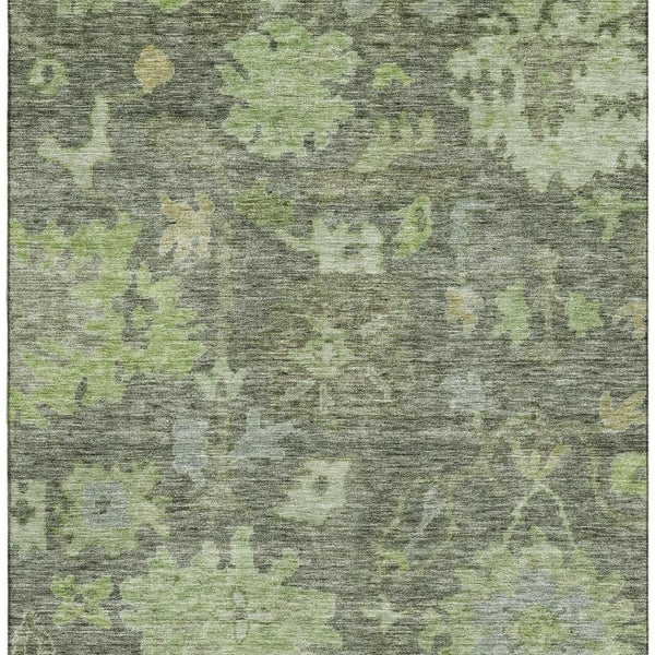 HomeRoots 8' X 10' Fern Green and Gray Floral Area Rug - Washable, Durable, UV-Protected for Stylish Living Spaces 684514