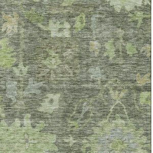 HomeRoots 9' X 12' Washable Fern Green & Gray Floral Area Rug – UV Protected, Durable, & Perfect for Families 684515