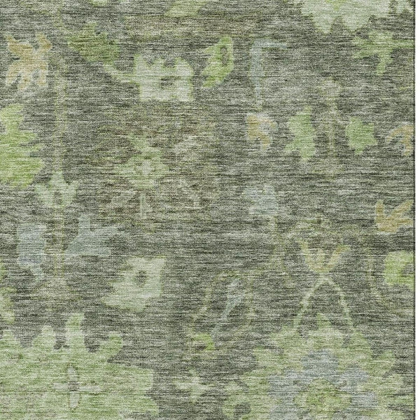 HomeRoots 9' X 12' Washable Fern Green & Gray Floral Area Rug – UV Protected, Durable, & Perfect for Families 684515