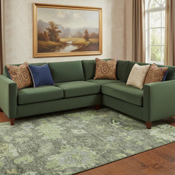 HomeRoots 10' X 14' Washable Fern Green and Gray Floral Area Rug with UV Protection for Stylish Living Spaces 684516
