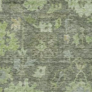 HomeRoots 10' X 14' Washable Fern Green and Gray Floral Area Rug with UV Protection for Stylish Living Spaces 684516