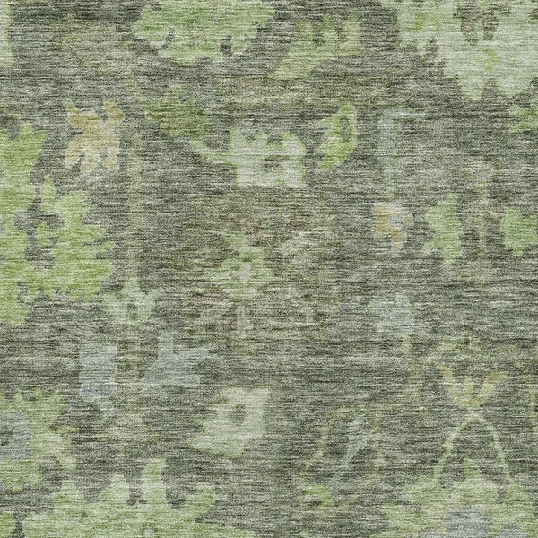 HomeRoots 10' X 14' Washable Fern Green and Gray Floral Area Rug with UV Protection for Stylish Living Spaces 684516