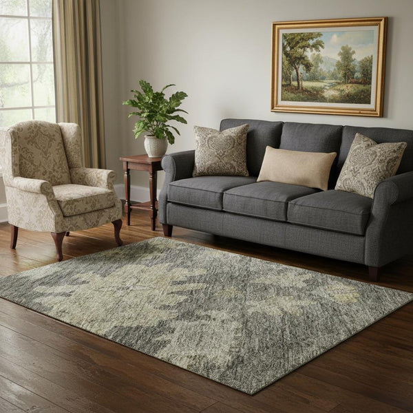HomeRoots 5' X 8' Elegant Floral Area Rug in Gray, Gold & Beige – Washable, UV-Protected, Durable Design! 684518