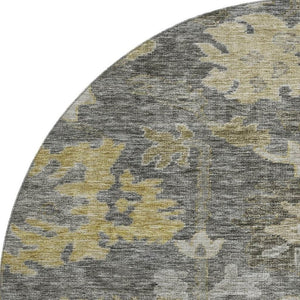 HomeRoots 8' Elegant Gray Gold Beige Floral Washable Round Rug – Durable, Stain Resistant, UV Protected Decor 684519