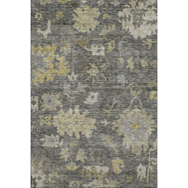 HomeRoots 8' X 10' Gray Gold Beige Floral Washable Area Rug - Durable, Stain Resistant, UV Protected Design 684520