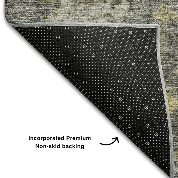 HomeRoots 9' X 12' Gray Gold Beige Floral Washable Area Rug - Durable, UV-Protected, Stain-Resistant Style! 684521