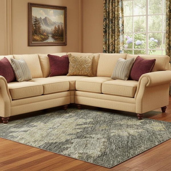 HomeRoots 10' X 14' Floral Washable Area Rug - Elegant Gray, Gold & Beige with UV Protection for Durability 684522