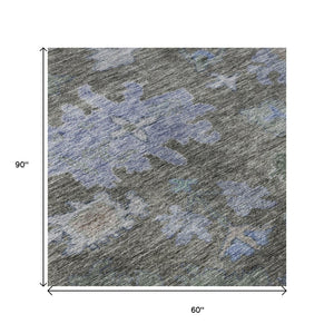 HomeRoots 5' X 8' Floral Washable Area Rug in Taupe, Blue & Brown – Durable, Stain-Resistant with UV Protection! 684524