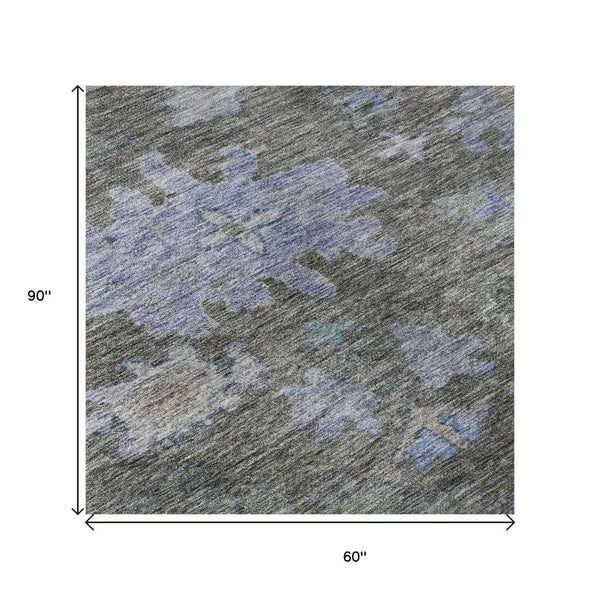 HomeRoots 5' X 8' Floral Washable Area Rug in Taupe, Blue & Brown – Durable, Stain-Resistant with UV Protection! 684524