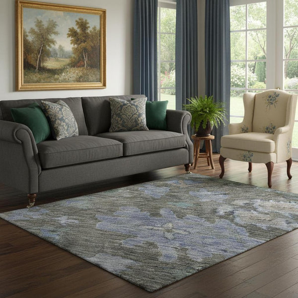 HomeRoots 5' X 8' Floral Washable Area Rug in Taupe, Blue & Brown – Durable, Stain-Resistant with UV Protection! 684524