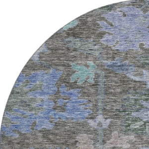 HomeRoots 8' Elegant Taupe Blue and Brown Floral Washable Round Rug with UV Protection for Modern Homes 684525