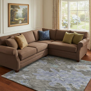 HomeRoots 8' X 10' Floral Washable Area Rug in Taupe, Blue & Brown - UV Protected, Stain-Resistant Elegance 684526