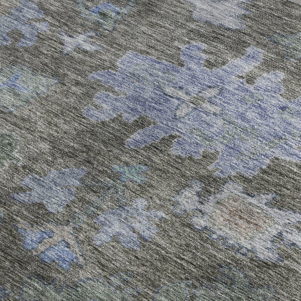 HomeRoots 8' X 10' Floral Washable Area Rug in Taupe, Blue & Brown - UV Protected, Stain-Resistant Elegance 684526