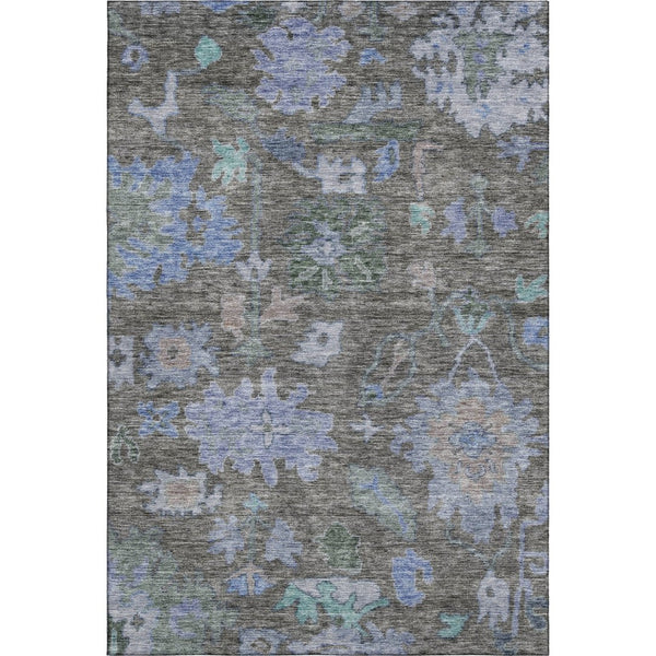 HomeRoots 9' X 12' Floral Washable Area Rug in Taupe, Blue & Brown with UV Protection for Busy Homes 684527
