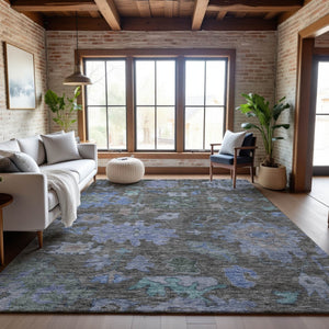 HomeRoots 10' X 14' Floral Washable Area Rug in Taupe, Blue & Brown – Durable, UV-Protected for Busy Homes 684528
