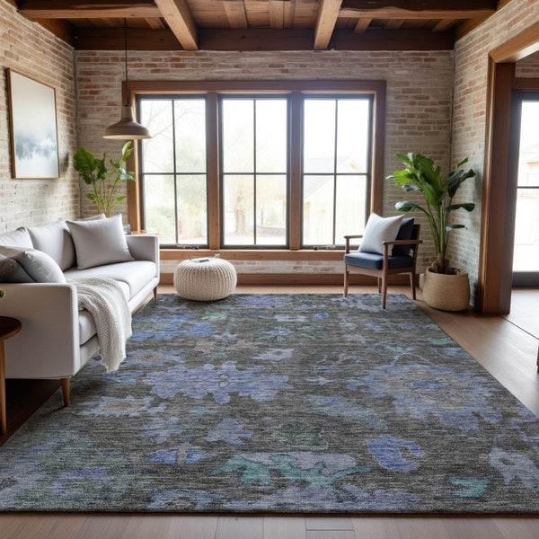 HomeRoots 10' X 14' Floral Washable Area Rug in Taupe, Blue & Brown – Durable, UV-Protected for Busy Homes 684528