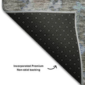 HomeRoots 10' X 14' Floral Washable Area Rug in Taupe, Blue & Brown – Durable, UV-Protected for Busy Homes 684528
