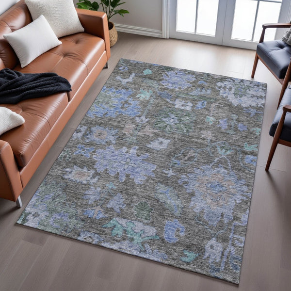 HomeRoots 10' X 14' Floral Washable Area Rug in Taupe, Blue & Brown – Durable, UV-Protected for Busy Homes 684528