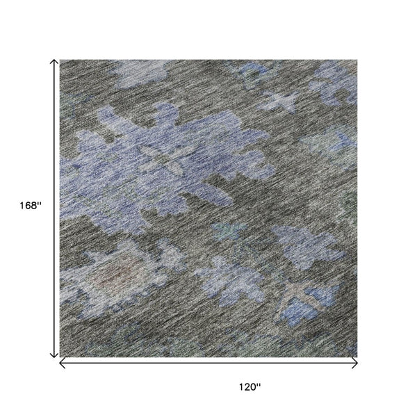 HomeRoots 10' X 14' Floral Washable Area Rug in Taupe, Blue & Brown – Durable, UV-Protected for Busy Homes 684528