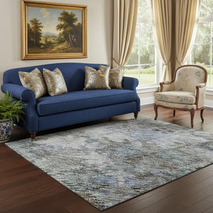 HomeRoots 5' X 8' Stunning Blue Ivory Taupe Geometric Washable Area Rug with UV Protection for Modern Homes 684530
