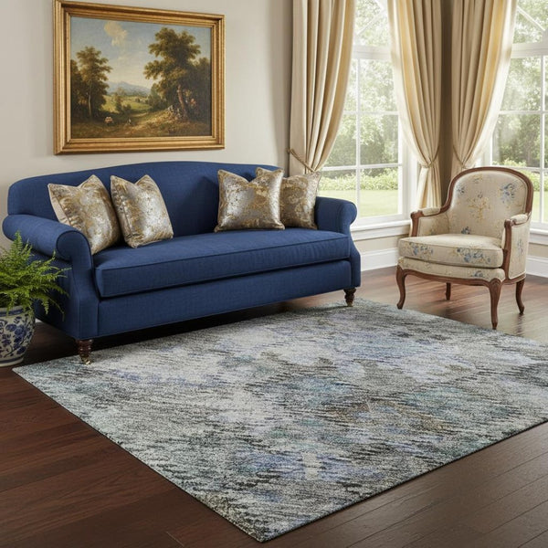 HomeRoots 5' X 8' Stunning Blue Ivory Taupe Geometric Washable Area Rug with UV Protection for Modern Homes 684530