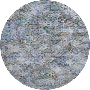 HomeRoots 8' Blue Ivory and Taupe Abstract Geometric Round Rug - Washable, UV-Protected, Stylish & Durable 684531